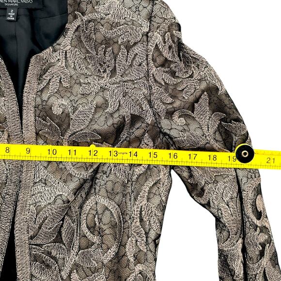Carmen Marc Valvo Grey Floral Long Sleeves Embroidered Lace Jacket Size 2 - Picture 8 of 9